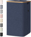 BALEINE Laundry Hamper with Lid, Tall Laundry Baskets with Bamboo Pull Handles, Large Laundry Bin with Internal Support (18 Gal/70L, Blue)