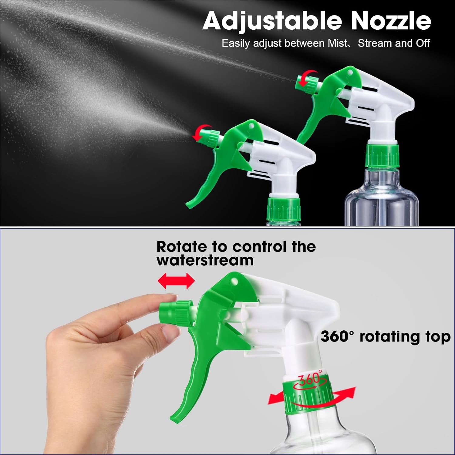 Eccliy 12 Pcs 16 Oz Plastic Spray Bottle, Adjustable Empty Reusable Sprayer for Cleaning, Planting, Water, Bathroom and Kitchen, BBQ, Commercial and Residential(Green&white,Clear)