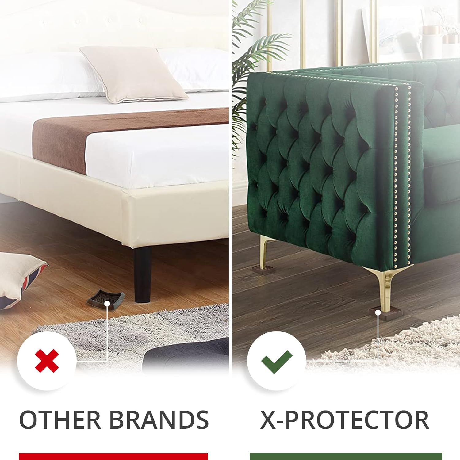 Furniture Cups X-PROTECTOR – 2" Caster Cups 4 PCS – Premium Furniture Coasters – Ideal Bed Stoppers – Non Skid Furniture Pads with a Perfect Design – Rubber Furniture Pads - Protect Any Flooring!