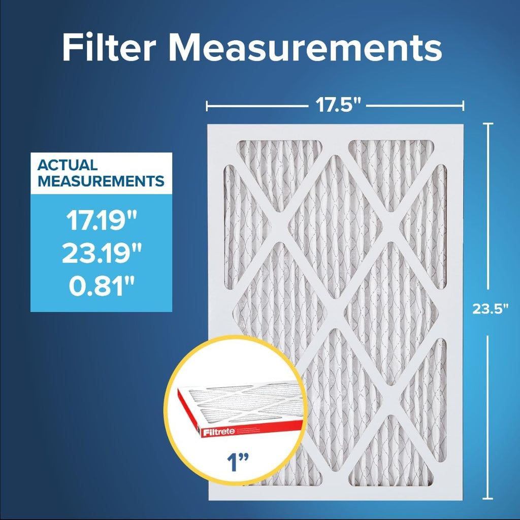 Filtrete 17.5x23.5x1 AC Furnace Air Filter, MERV 11, MPR 1000, Micro Allergen Defense, 3-Month Pleated 1-Inch Electrostatic Air Cleaning Filter, 6 Pack (Actual Size Pack 17.19x23.19x0.81 in)