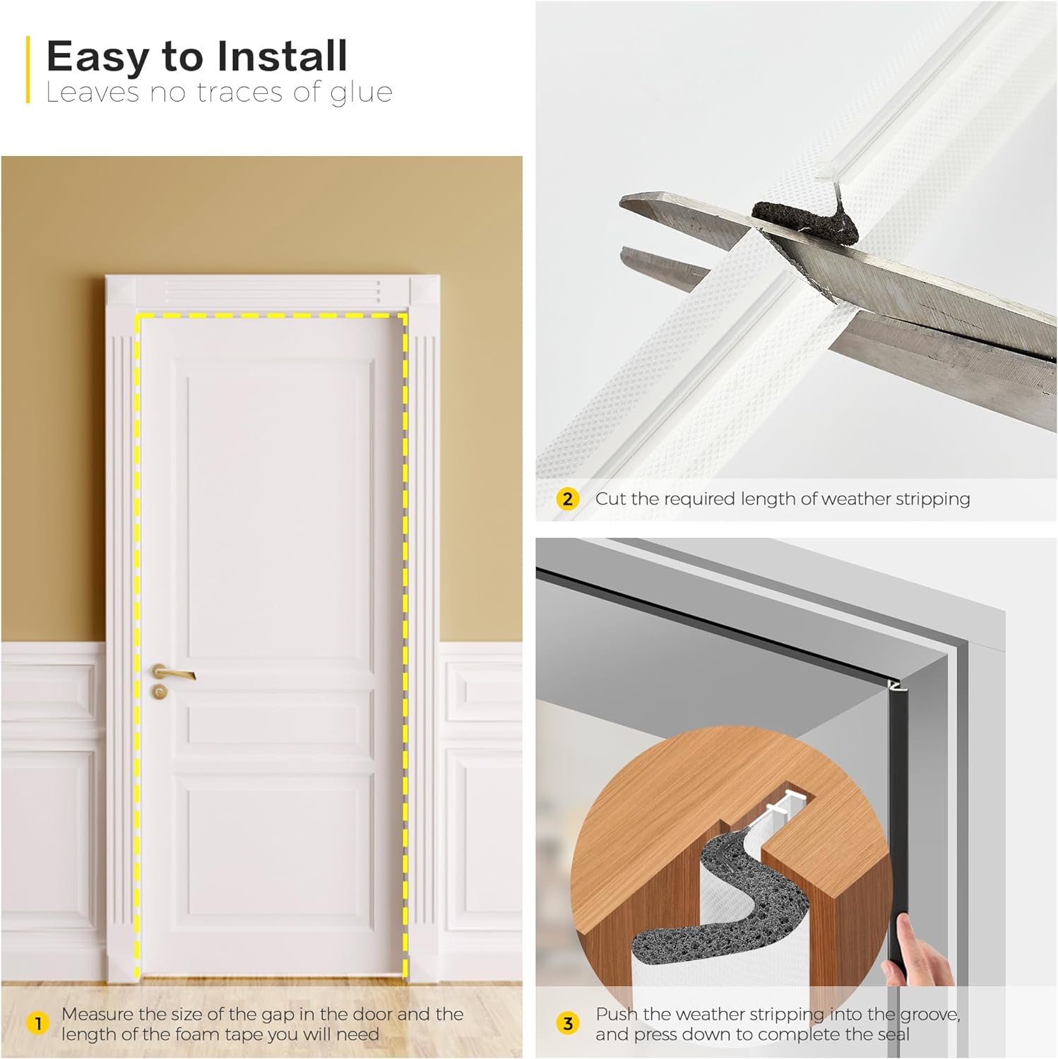 Weather Stripping Door Seal Strip - Soundproof Q-Shaped Foam for Exterior Door Frame, Large Gap Seal, Noise Cancelling, Easy to Install (White, 30FT)