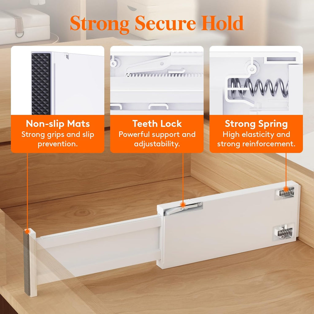 Lifewit 4 Pack Drawer Divider 4" High,11-17" Drawer Dividers for Clothes, Adjustable Clothing Drawer Organizers, Expandable White Dresser Drawer Separators for Bedroom, Bathroom, Vanity, Office