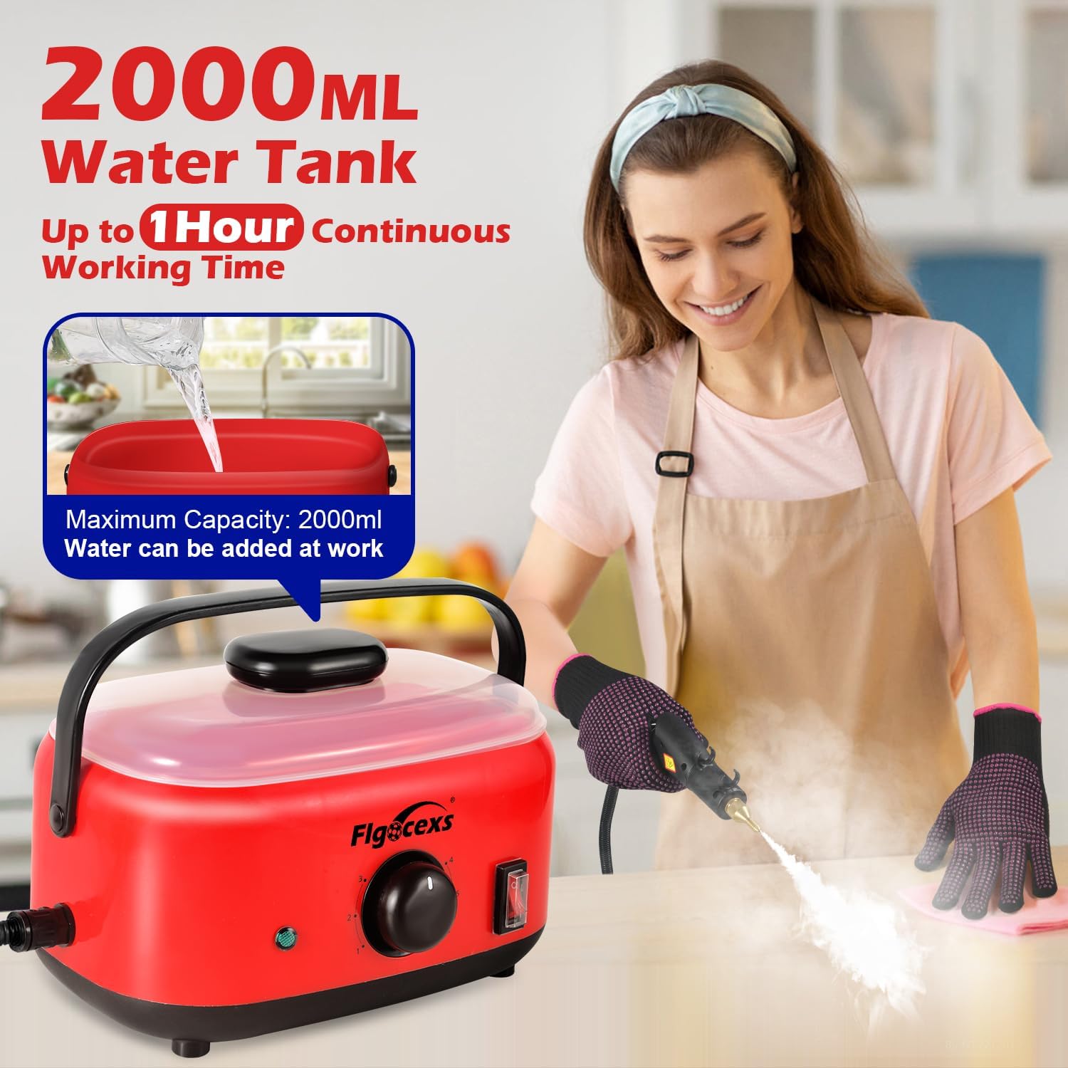 Handheld Steam Cleaner,2500W High Temperature High Pressure Steam Cleaner with 3 Brush Heads, Portable Steam Cleaner with 1.5L Tank For Car Detailing Kitchen Bathroom Floors