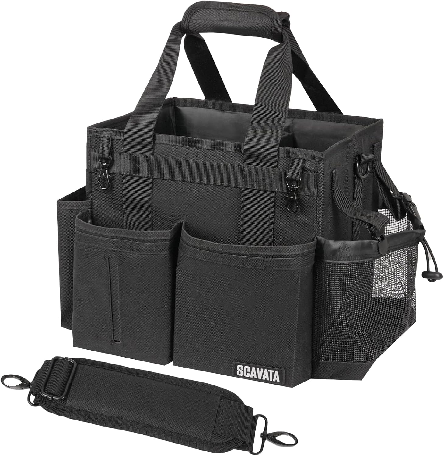 Compact Wearable Cleaning Caddy, Small Supplies Organizer with Handle & Shoulder Straps for Housekeepers, Under Sink & Car Cleaning Tool Organizer Bag (Black)