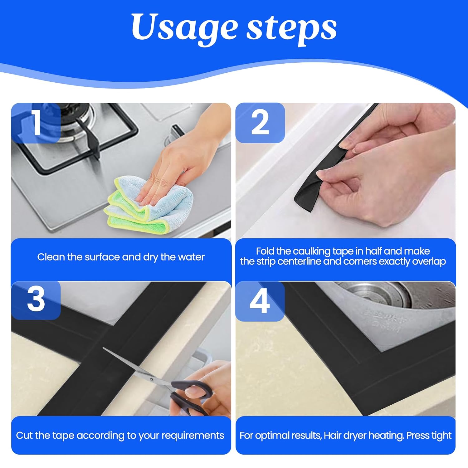 ABSOFINE Caulk Tape Waterproof Self Adhesive, Black Toilet Caulk Sealant Tape, Shower Seal Strip for Kitchen, Countertop, Bathroom, Sink Bathtub Toilet Edge Protector with Sealing Tool (1.97"x16.4Ft)