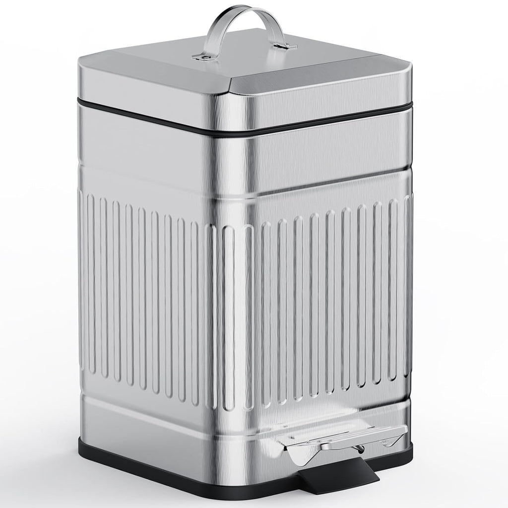 CEROELDA Small Trash Can with Lid-5L/1.3 Gal,Outdoor Dog Poop Garbage Can-Farmhouse Retro Metal Waste Bin w/Step Pedal for Bathroom Bedroom Office-Soft Close-Galvanized Steel…