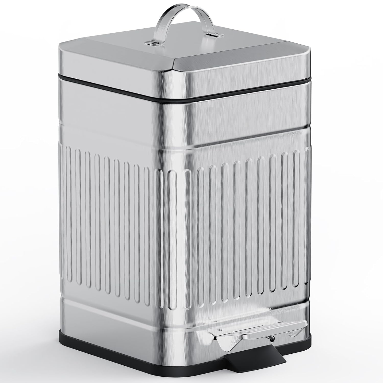 CEROELDA Small Trash Can with Lid-5L/1.3 Gal,Outdoor Dog Poop Garbage Can-Farmhouse Retro Metal Waste Bin w/Step Pedal for Bathroom Bedroom Office-Soft Close-Galvanized Steel…