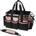 Wearable Cleaning Caddy, Cleaning Caddy Supplies Organizer with Handle & Shoulder Straps for Housekeepers, Under Sink & Car Cleaning Tool Organizers Bag with 4 Foldable Divider (Pink)