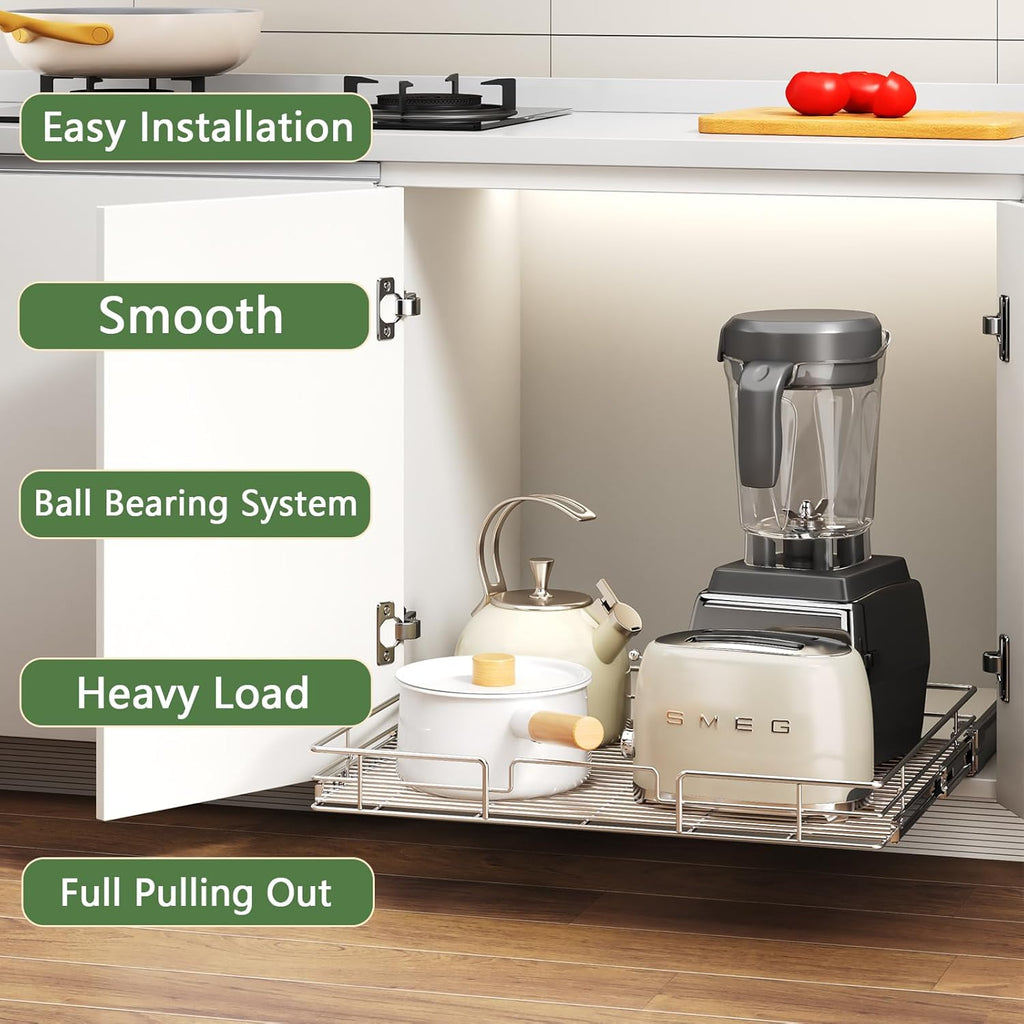 Pull Out Cabinet Organizer 25½" W x 21½" D, Heavy Duty Cabinet Pull Out Shelves, Slide Out Drawers Organization for Kitchen Cabinets Bathroom