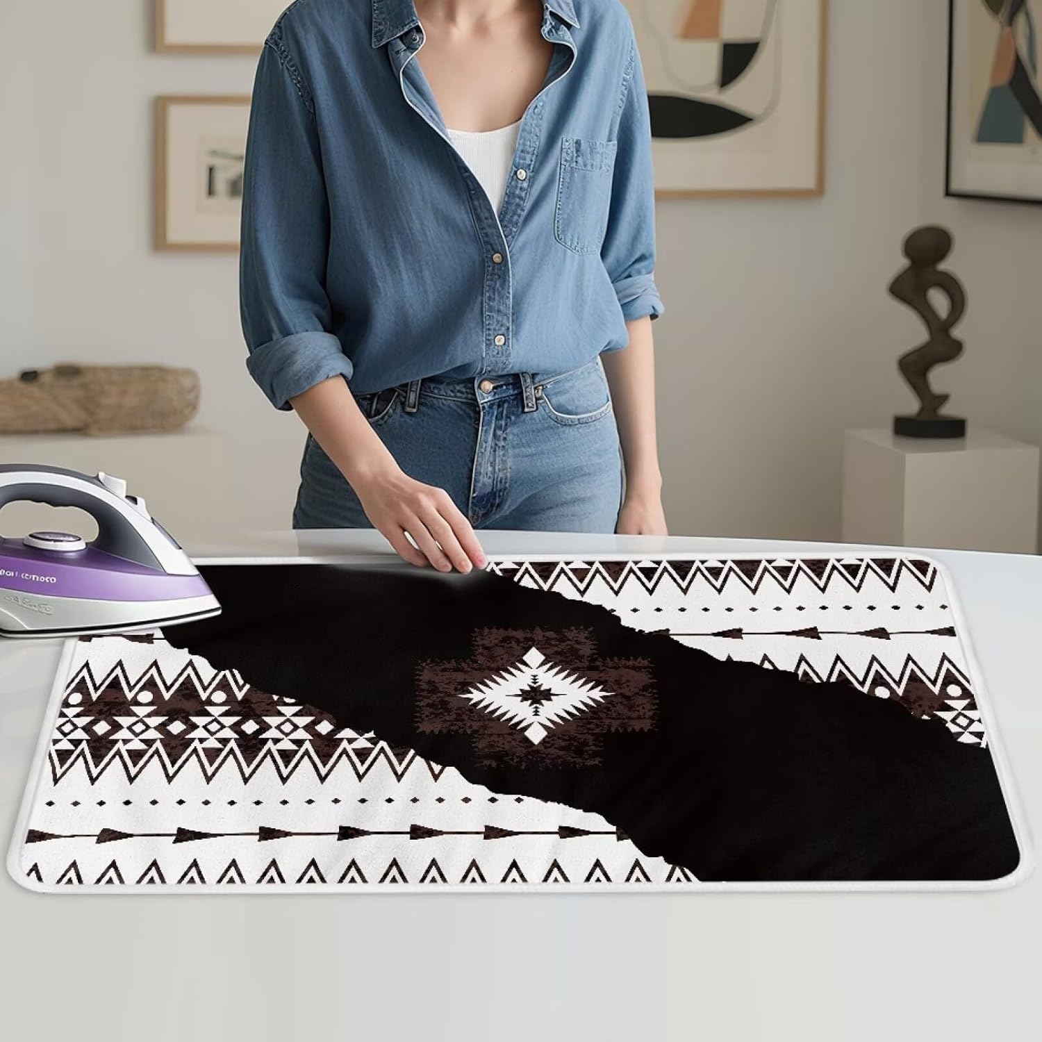 Aztec Print Ironing Mat Portable Ironing Pad Blanket for Table Top Heat Resistance Foldable Lightweight 32 x 16 Inch Small Ironing Pads for Washer,Dryer,Countertop