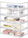 5 Pack Makeup Organizer Stackable, 12.1''L Bathroom Organizer and Storage Acrylic Undersink Drawer Organizer, Cosmetics and Beauty Supplies,Clear Plastic Storage Bins for Vanity,Pantry,Cabinet,Kitchen
