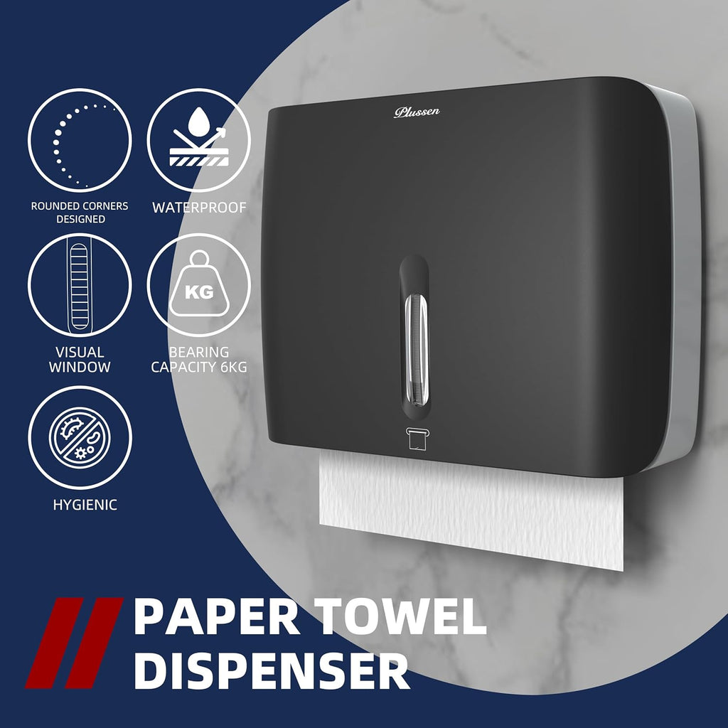 Trifold Paper Towel Dispenser Black Pearl Premium Grade 10⅞” Length X 8¼” High X 3¾” High for Traffic Areas(Pack of 3)