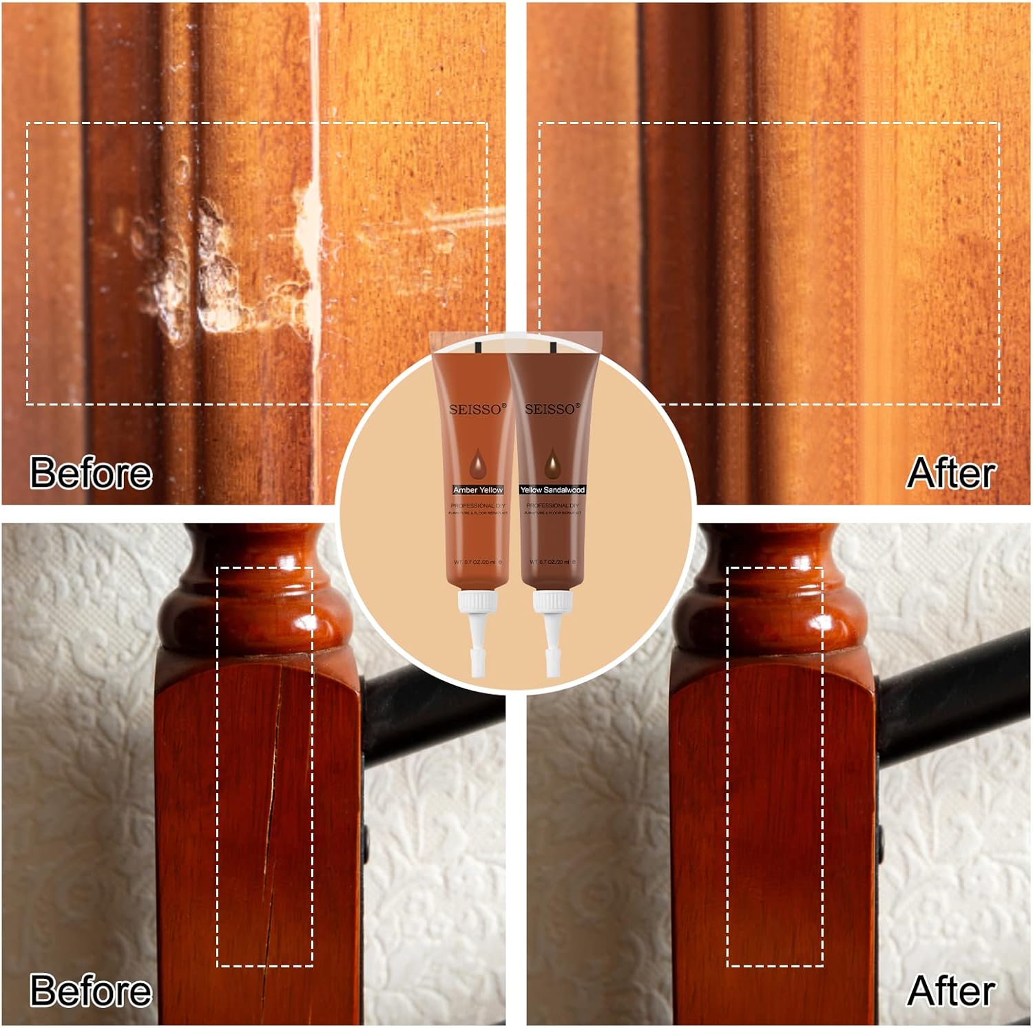 SEISSO Wood Furniture Repair Kit, Wood Filler and Touch Up Markers, Set of 28 Laminate Vinyl Floor Repair Kit for Scratches, Cracks, Holes, Discoloration for Door, Floor, Table, Cabinet