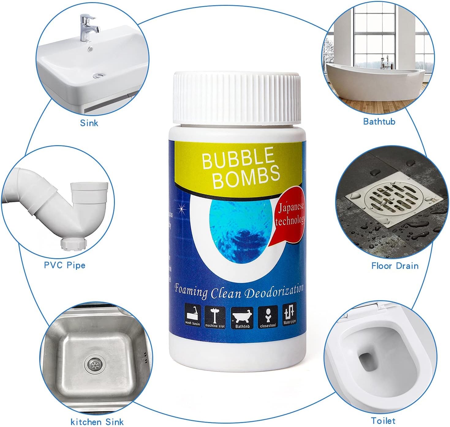 6 Pcs Bubble Bombs Drain Cleaner, Pipe Dredge Deodorant, Quick Dredge Pipeline, Powerful Sink Drain Cleaner, Magic Fast Foaming for Kitchen Toilet Pipeline Quick Cleaning Tool