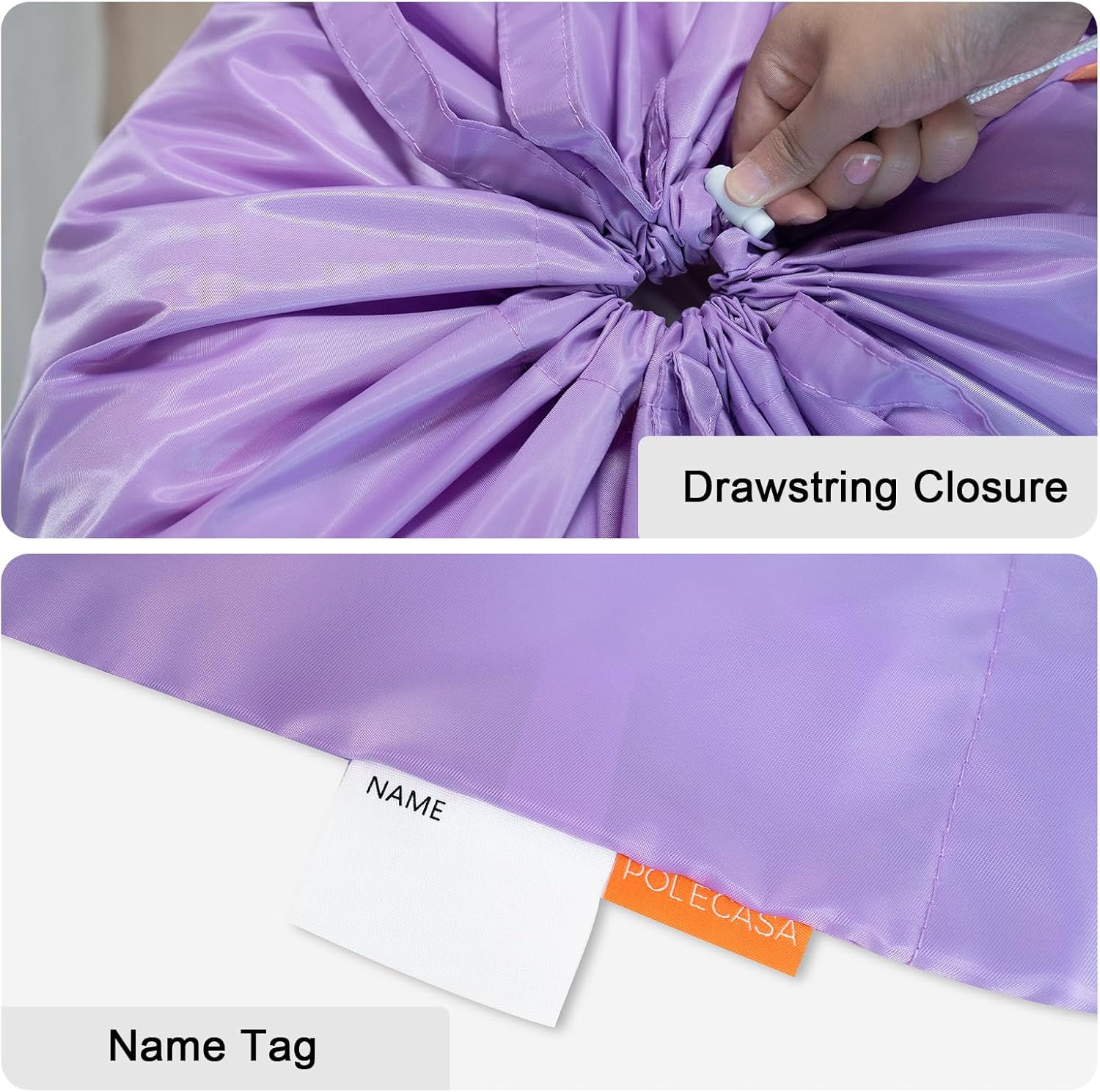 Polecasa Heavy Duty Large Laundry Bag with 130gsm Tear Resistant Fabric and Handles, Easy to Carry Durable Dirty Clothes Drawstring Bag, Perfect for College Dorm, Travel, 28”x36”,Purple