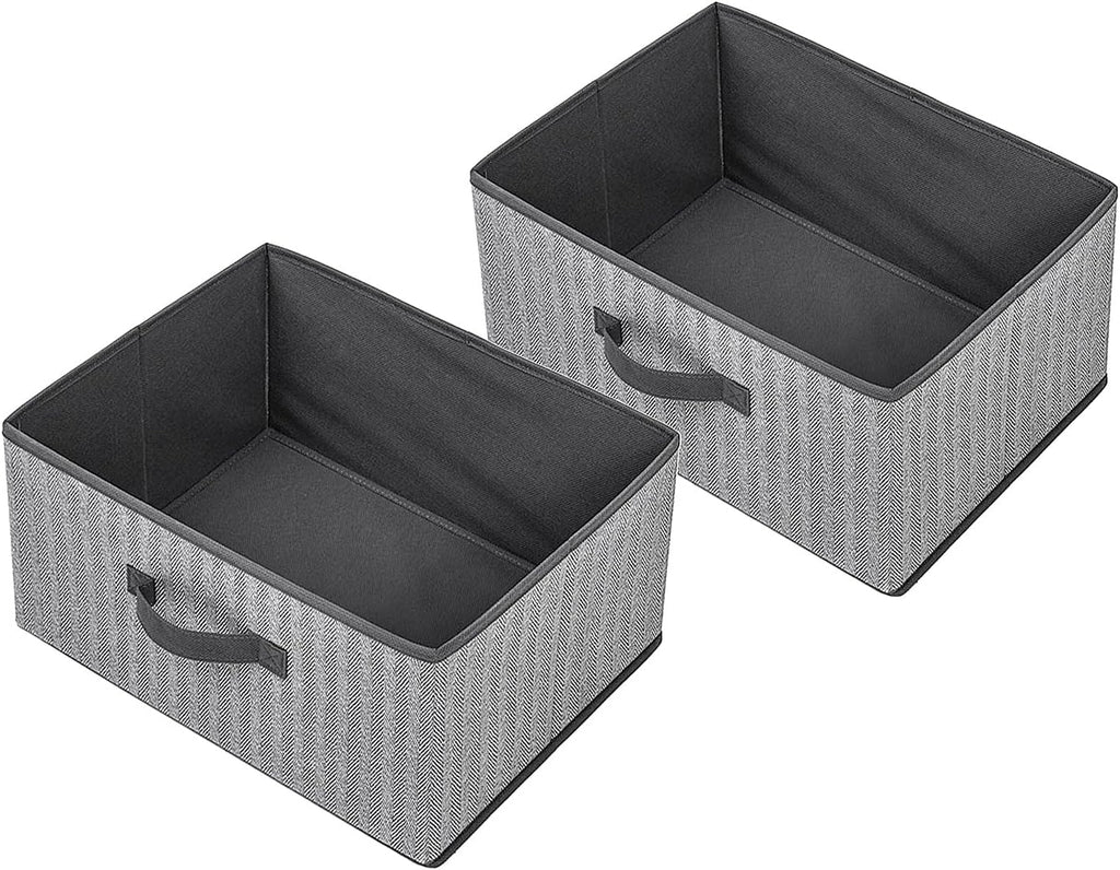 Storage Baskets, 15.7 Inch Woven Fabric Bins, Storage Cubes with Reinforced Handles, Organizer Bins for Closet Shelves, Foldable, for Toys, Clothes, Natural Beige (2PCS/Grey-15.7*11*7.8inch)