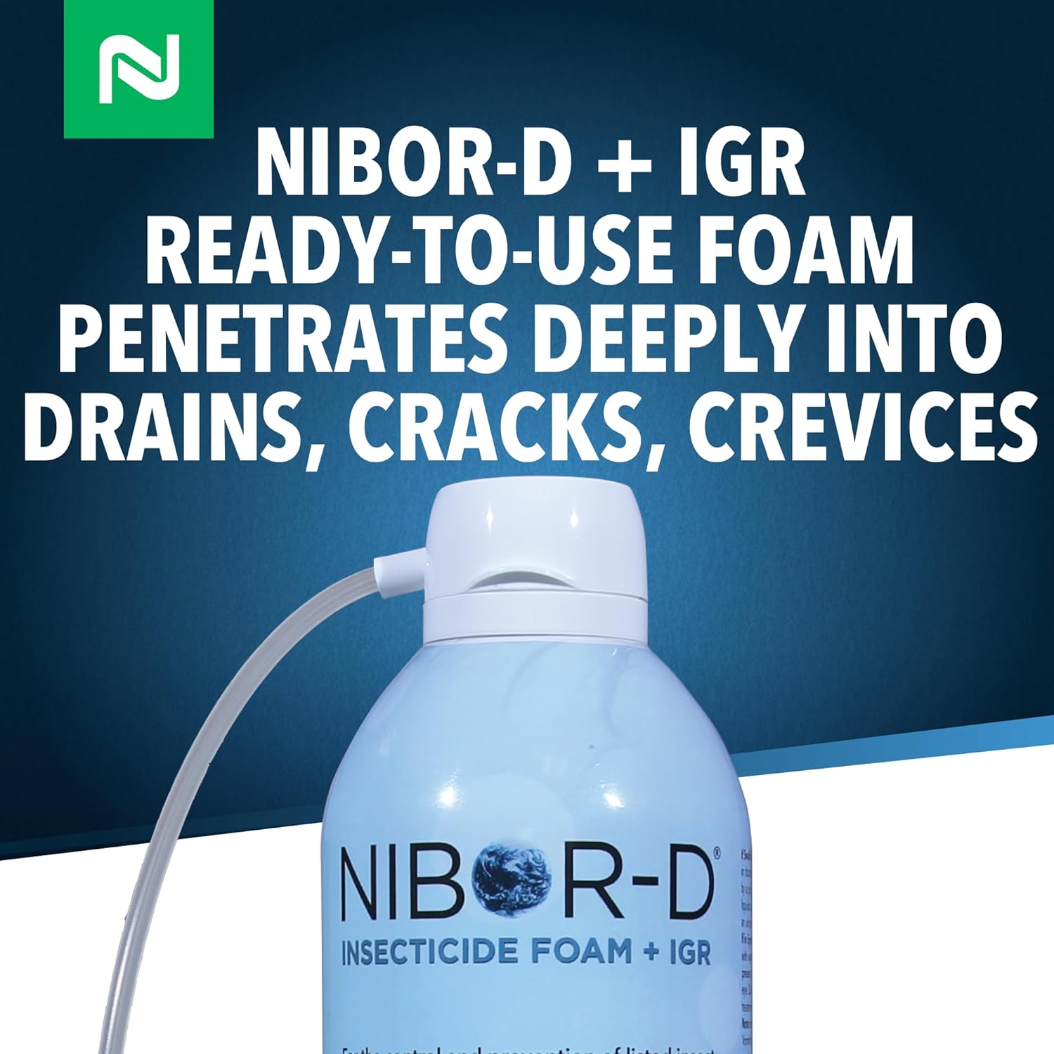 Nibor-D Insecticide Foam with IGR, Ready-to-Use for Fly and Cockroach Control, 360 Degree Application, Includes 17" Hose, (6 Pack, 21 oz Can)