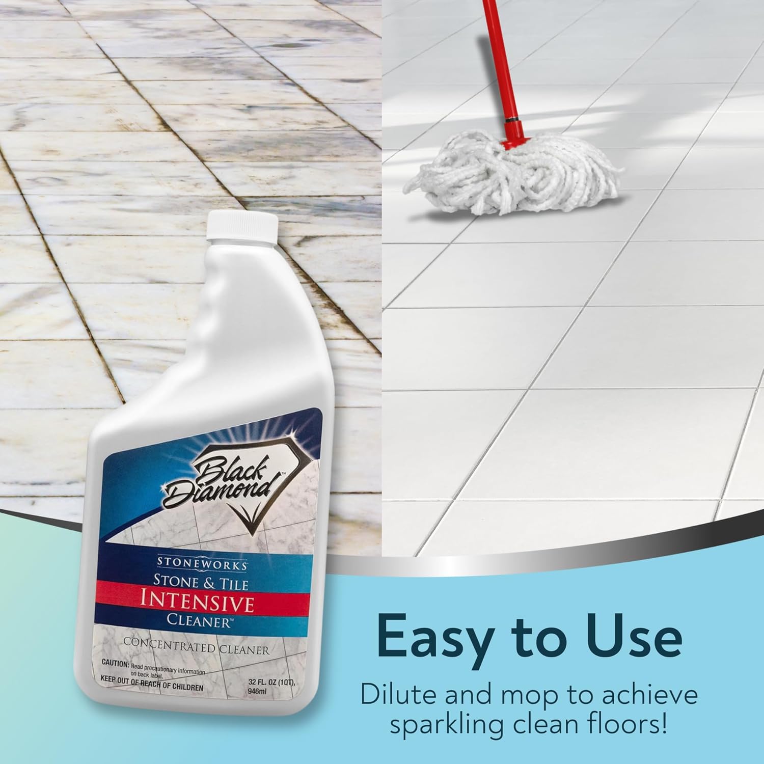 Black Diamond Stoneworks Stone & Tile Intensive Cleaner: Concentrated Deep Cleaner, Marble, Limestone, Travertine, Granite, Slate, Ceramic & Porcelain Tile. (1-Quart)