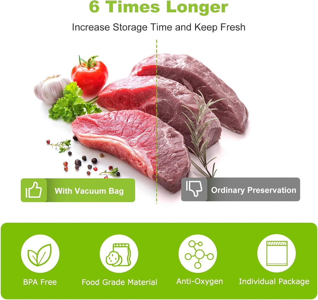 Bonsenkitchen Vacuum Sealer Bags, 8" x 50' Rolls 2 pack for Food Storage Saver, Bpa Free, Heavy Duty, Commercial Grade Textured Food Roll, Customized Size Bag for Sous Vide Cooking,VB3209