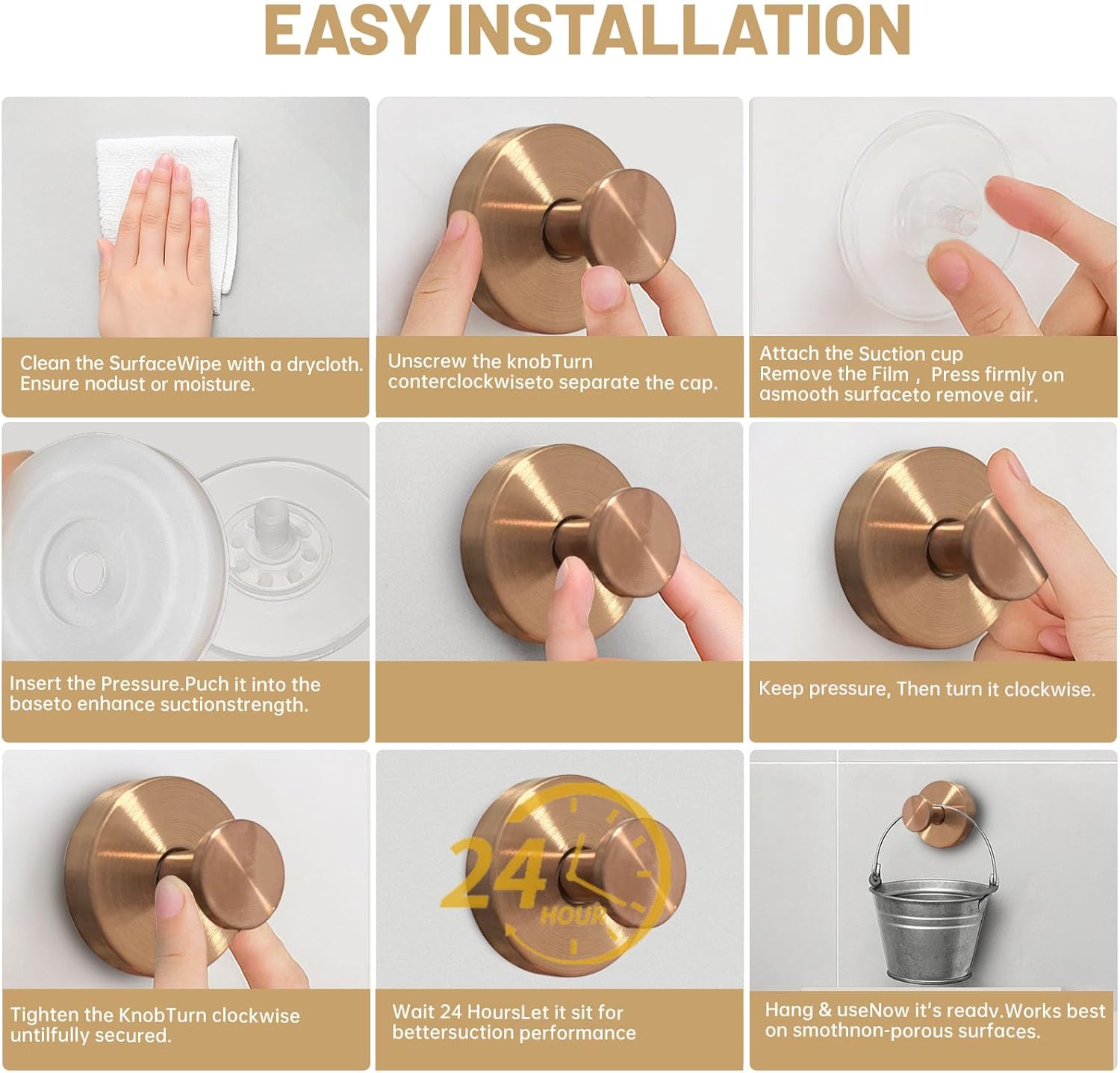 4pcs Suction Cup Hooks for Shower,Shower Towel Suction Hooks,No Drill Towel Hooks for Bathroom Wall,Kitchen,Glass,Mirror,Tile to Hang Towels,Robes,Loofah (Rose Gold)