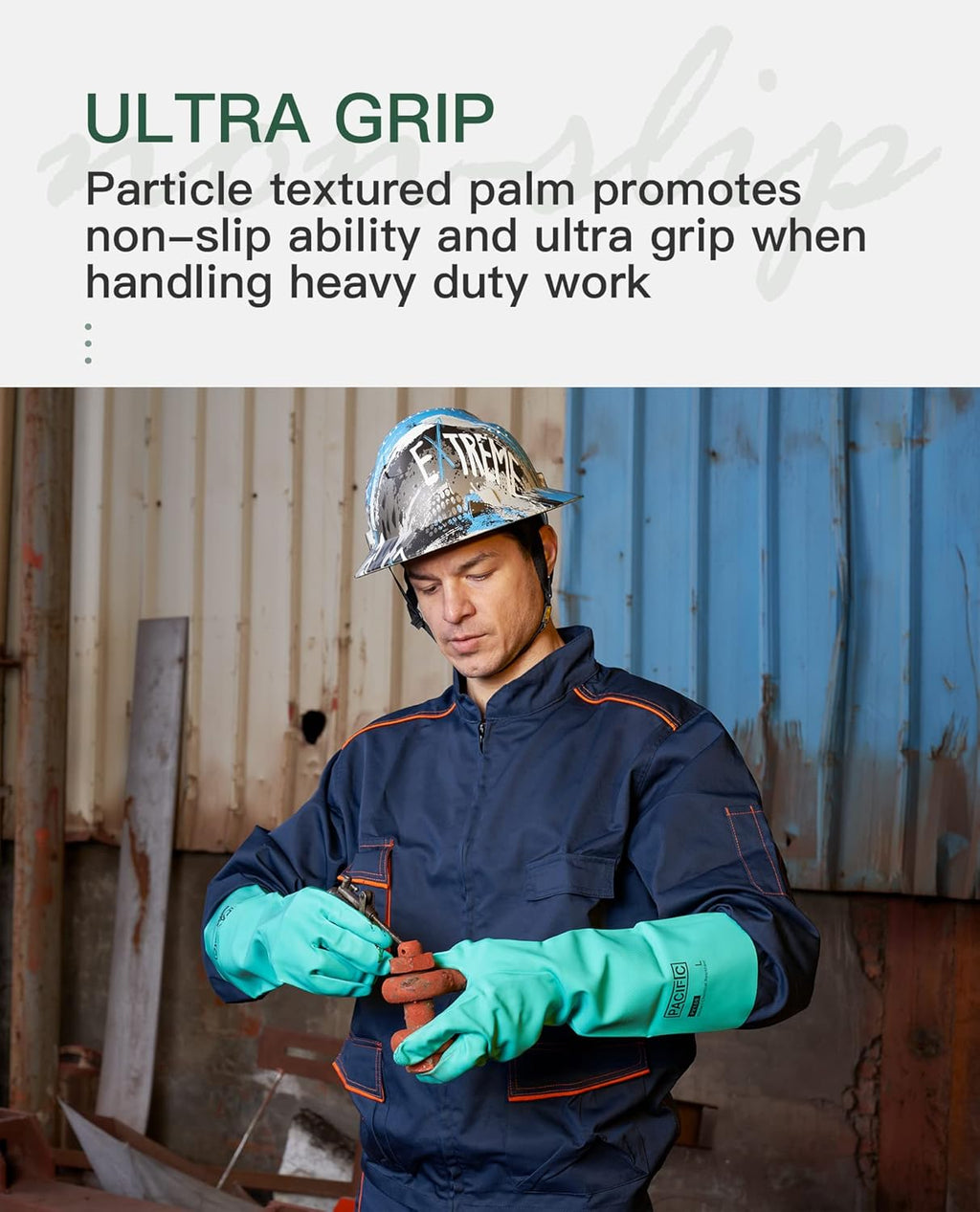 PACIFIC PPE 2 Pairs Nitrile Chemical Resistant Gloves, Flocked, Resist Strong Acid, Alkali, 15 mil, 12.6", Large