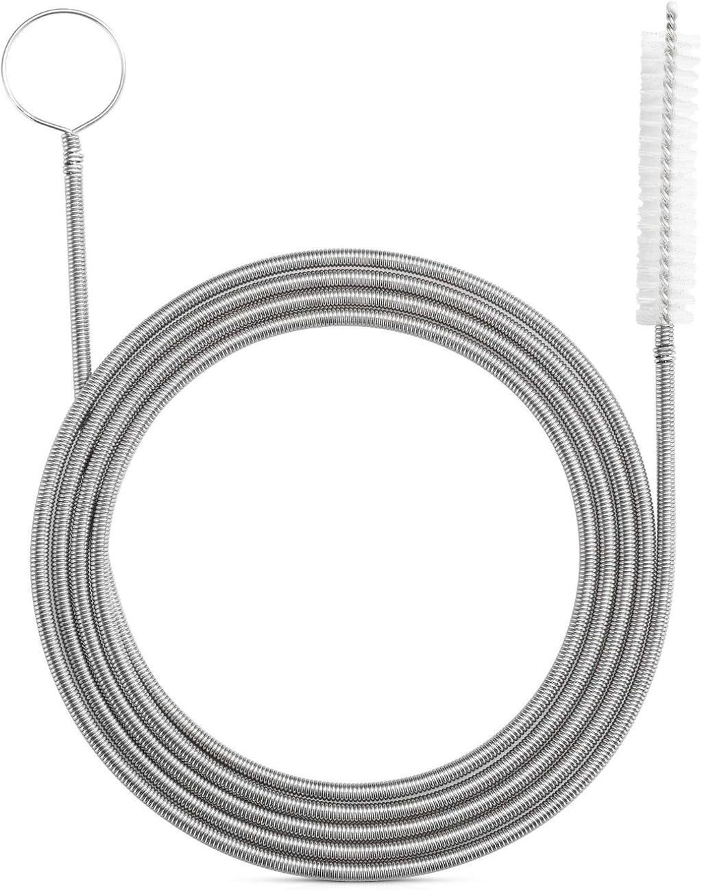 Extra-Thick Drain Brush with Stronger Spring 61-Inch Stainless Steel and Nylon Pipe Cleaner for Flexible, Curved & Slim Holes, Stronger Spring Version