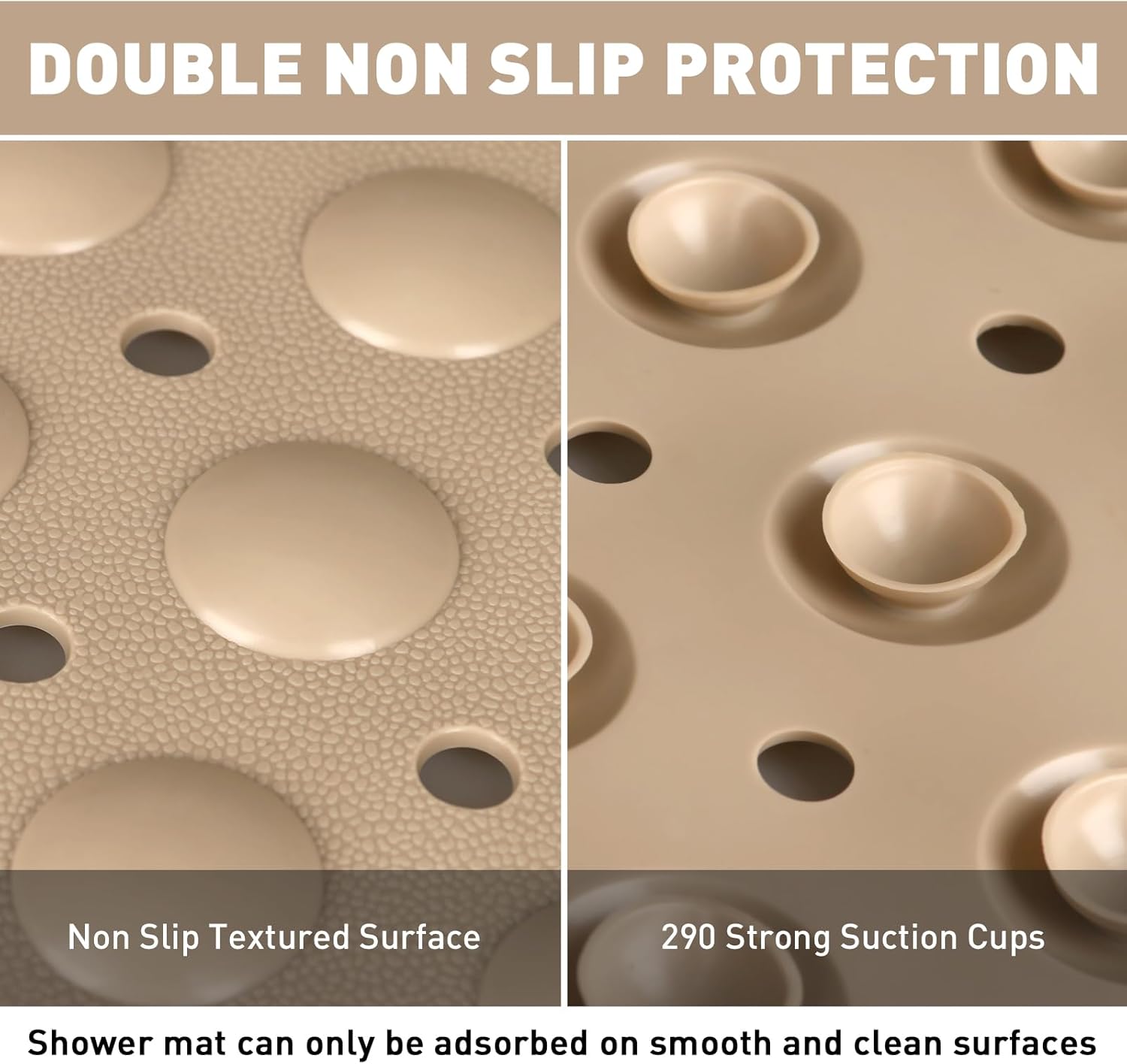 Shower Mat Non Slip: 35.4 x 23.6 Inch Extra Large TPE Shower Mats for Inside Shower - Anti Slip Shower Stall Matt with Drain Hole and Suction Cups for Elderly