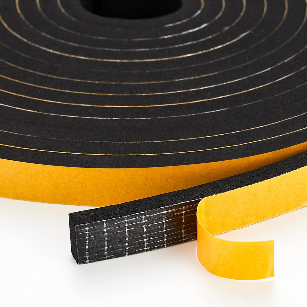 13 Feet Weather Stripping Door Seal, 1" Wide X 3/8" Thick Door Seal Strip High Density Foam Tape Adhesive Strip for Door Soundproofing,Window Insulation (1" x 3/8" x 13FT,Black)