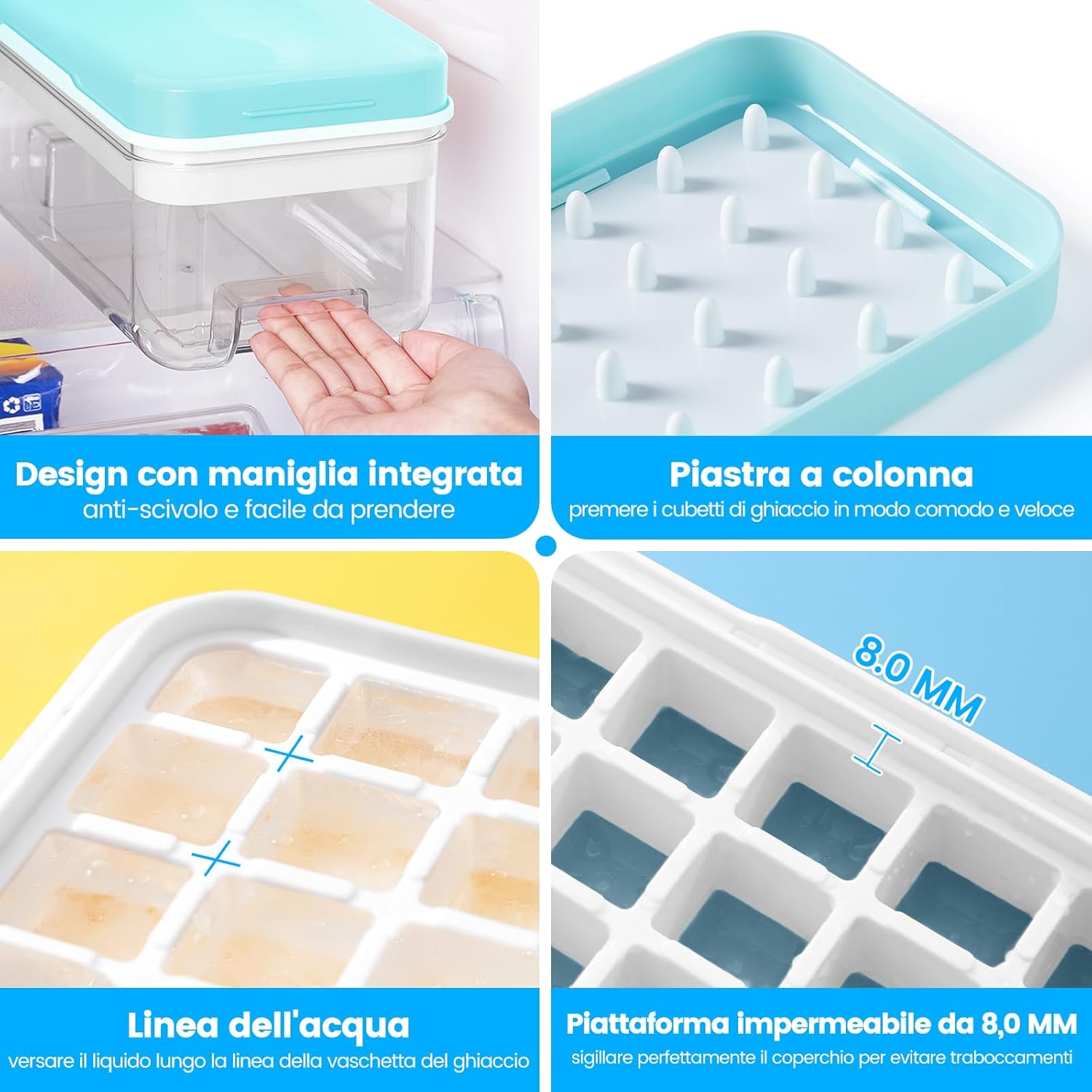 Ice Cube Tray with Lid and Bin, 32 pcs Ice Cubes Molds, Ice Trays for Freezer, Ice Cube Tray Mold, with 1 tray, Ice Freezer Container, Spill-Resistant Removable Lid & Ice Scoop, for Whiskey,Cocktail