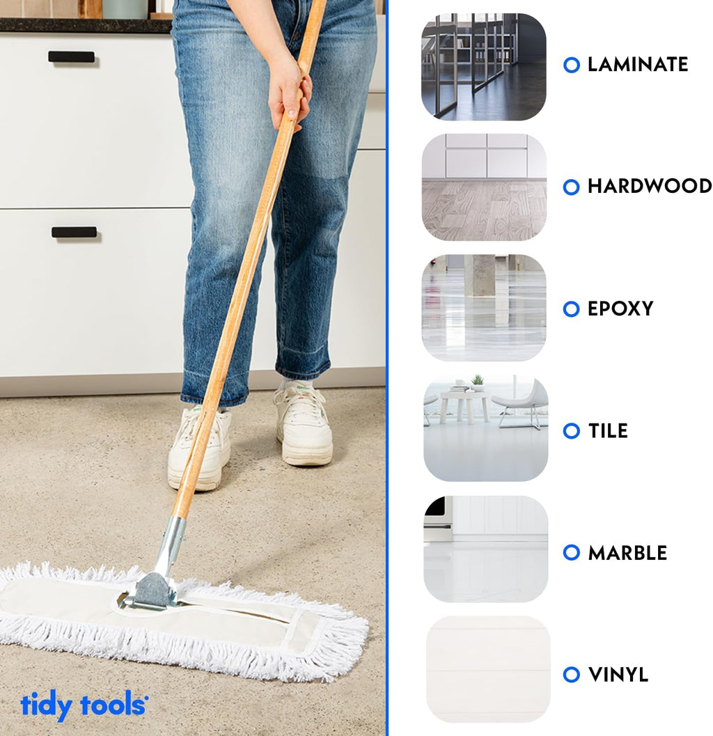 Commercial Dust Mop & Floor Sweeper, 60 in. Dust Mop for Hardwood Floors, Cotton Reusable Dust Mop Head, Wooden Handle, Industrial Dry Mop for Floor Cleaning & Janitorial Supplies