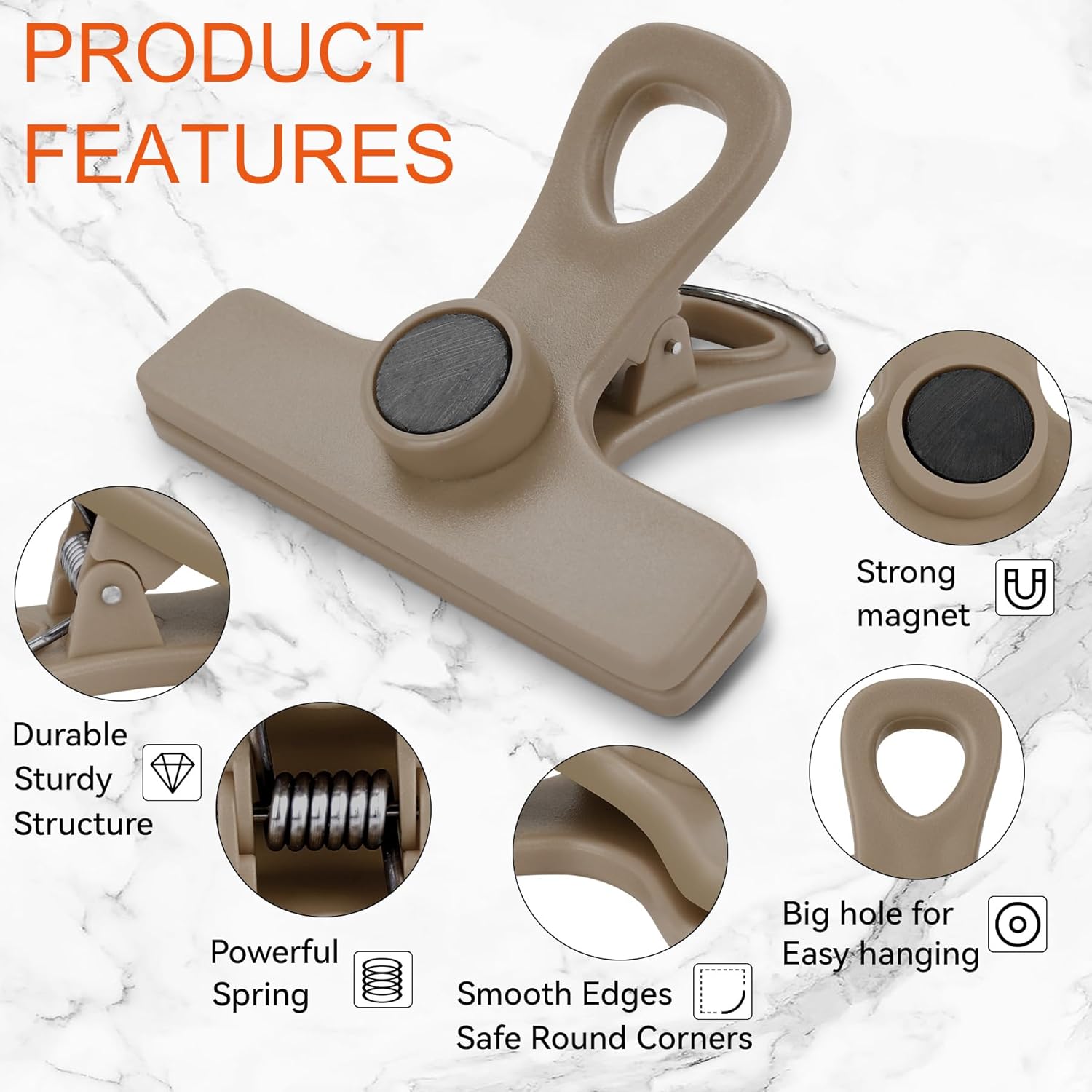 TACGEA Chip Clips, Magnetic Bag Clips with Air Tight Seal for Food Storage, 8 Pieces, Neutral Color