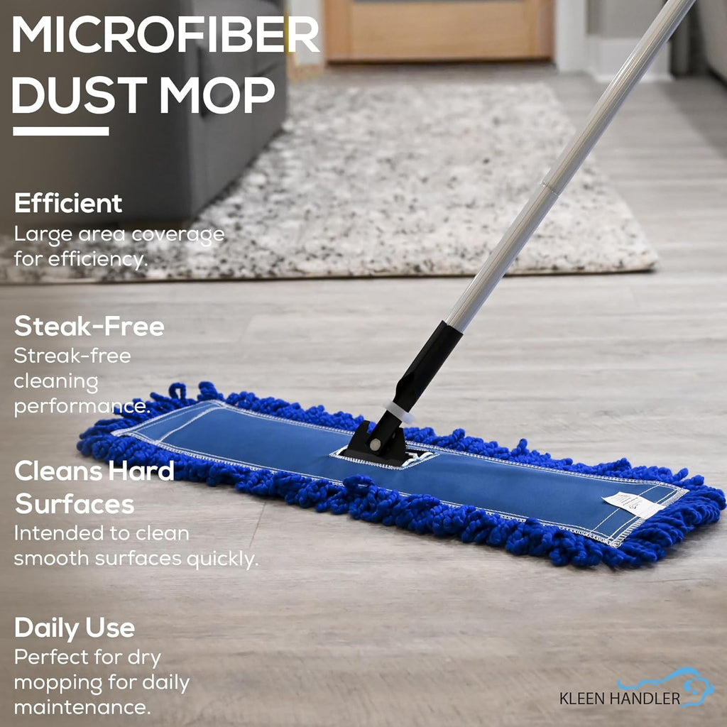 Kleen Handler 24 inch Microfiber Dust Mop | Medium Washable Commercial Mop Head Replacement, Pack of 3