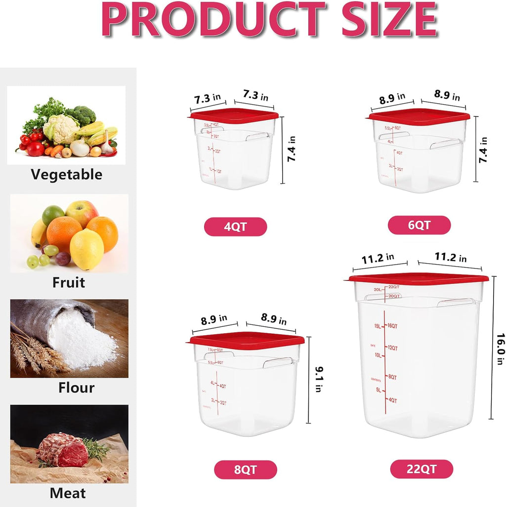 4 Pack 4 Quart Square Clear Food Storage Containers with Lids Cereal Containers Storage Airtight Food Storage Containers for Restaurant Kitchen Home