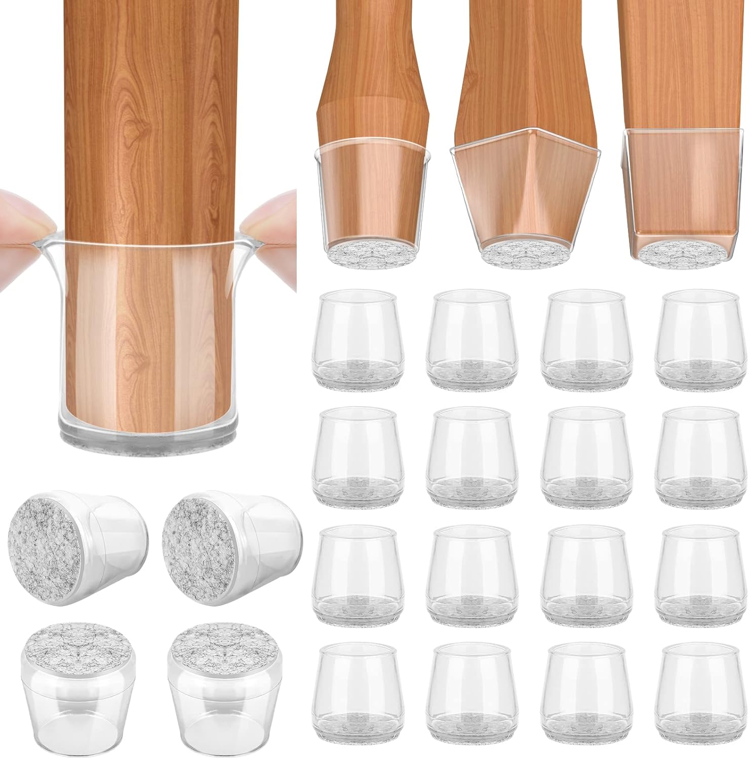BALEINE 16 Pack Silicone Chair Leg Floor Protectors, Stool Leg Protectors Cap, Non-Slip Chair Leg Caps for Hardwood Floors (Clear, X-Large, 16 Pack)