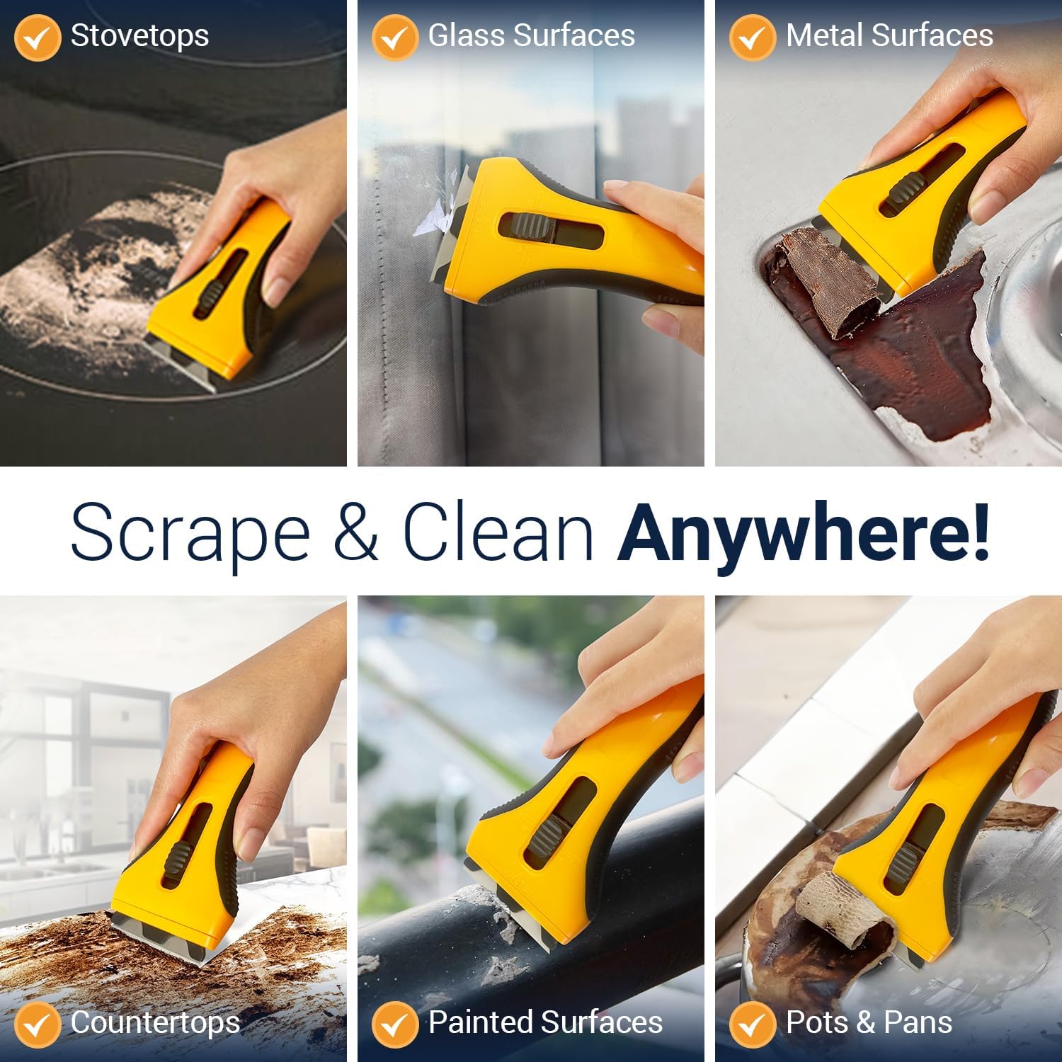Razor Blade Scraper Tool With 15 Extra Blades - Razor Scraper Tool for Glass, Stove Top Scraper, Scraper Tool for Kitchen, Paint, Glass, Window, Cleaning
