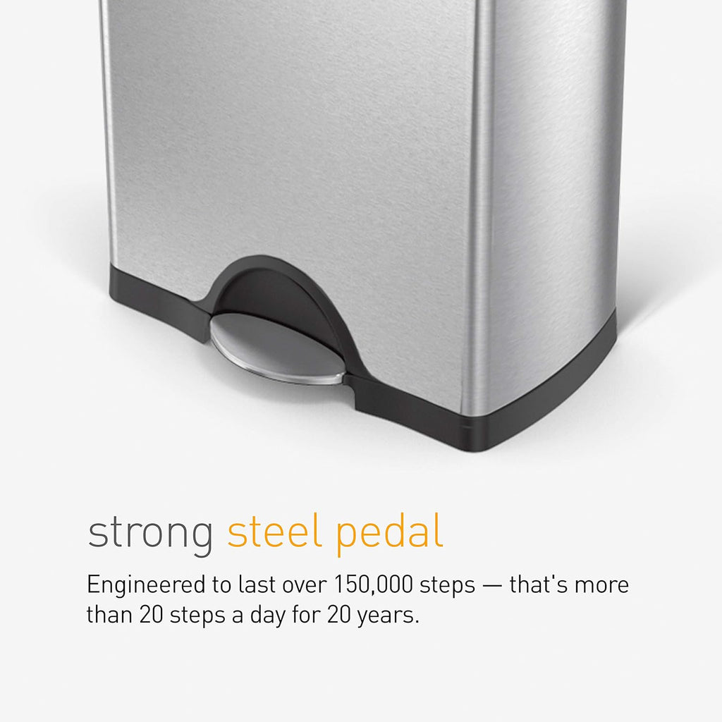 simplehuman Rectangular Dual Compartment Recycling Kitchen Step Trash Can, 46 Liter, Brushed Stainless Steel