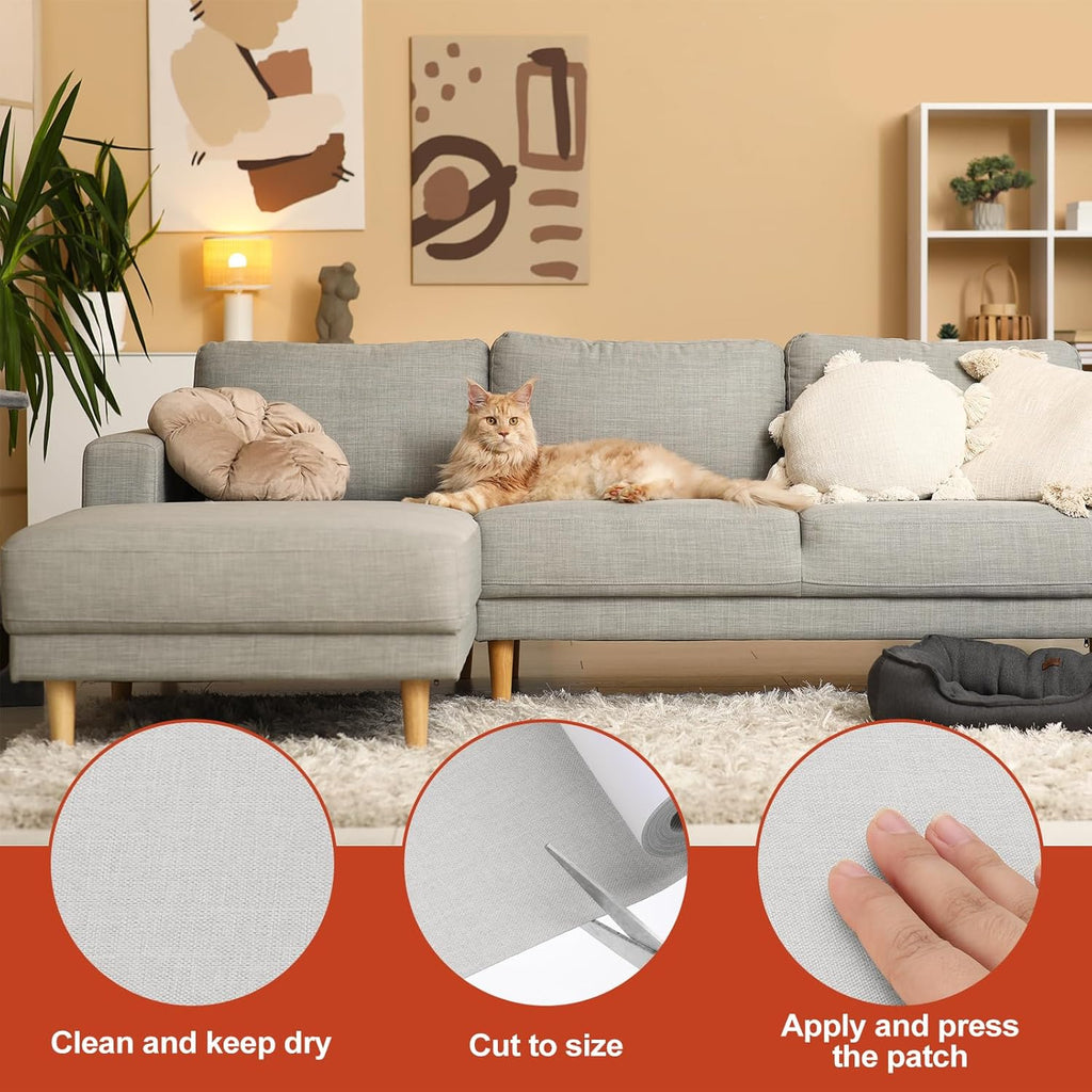 PATIKIL 70x4.4 Inch Linen Repair Tape, Repair Fabric Patch Self Adhesive Couch Patch Line Repair Patch for Furniture Sofa Car Seats Office Chairs, Light Gray