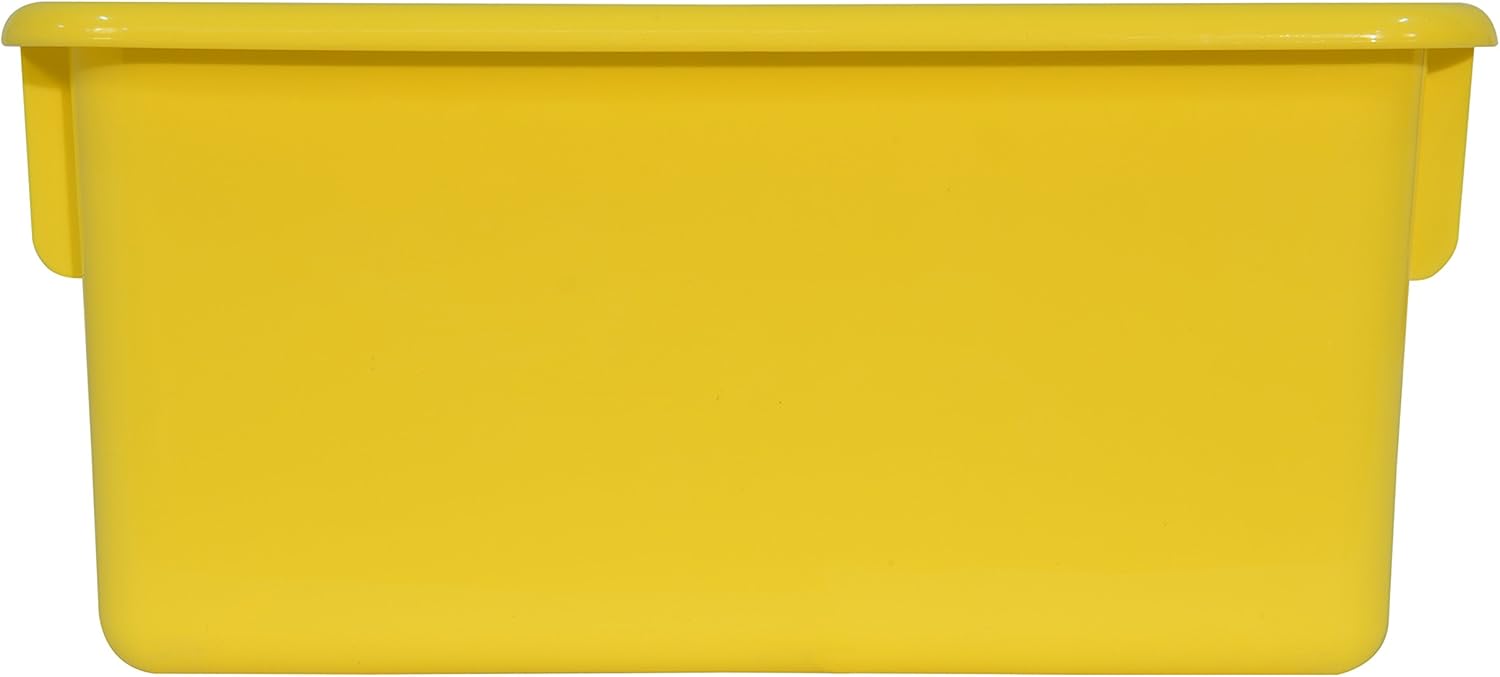 Wood Designs Cubby Storage Bin, Heavy Duty Plastic Containers for Kids Yellow Cubby Tray Set of 10