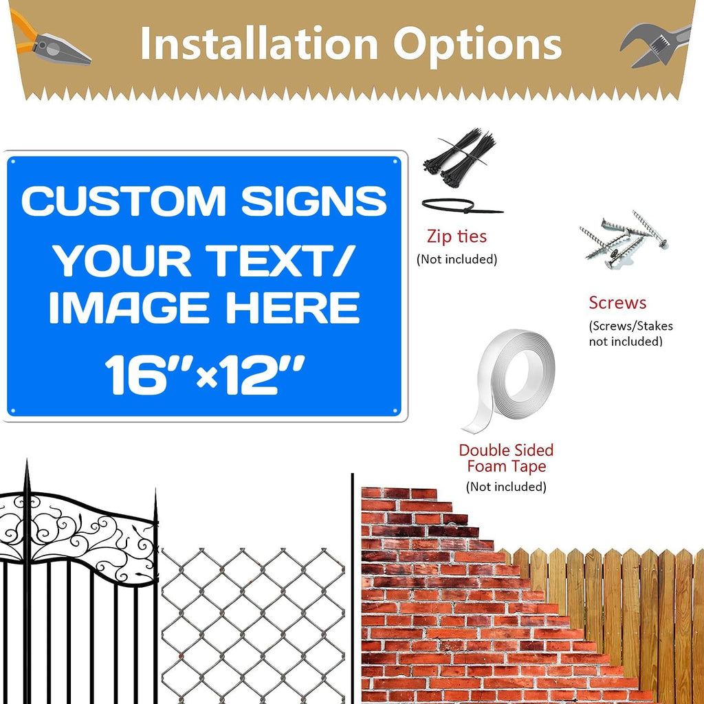 Personalized Aluminum Metal Signs - Weatherproof, Custom Text & Picture, Multiple Sizes, Hazard, Garden, Custom Door, Business Signs
