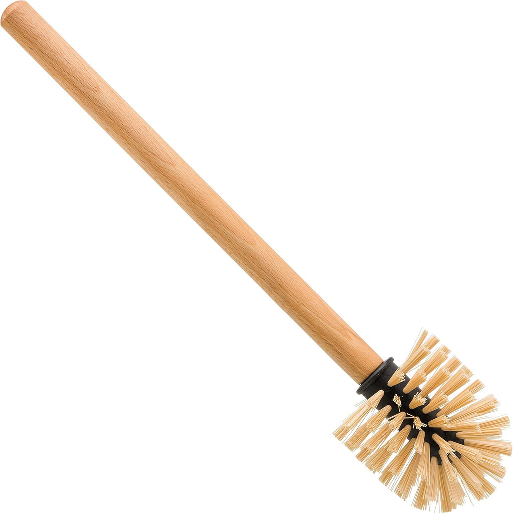 Redecker White Coated Metal Toilet Brush Set with High Grade Nylon Toilet Brush with Oiled Beechwood Handle, Replaceable Head, Vintage Design with Handle and Spout, Made in Germany