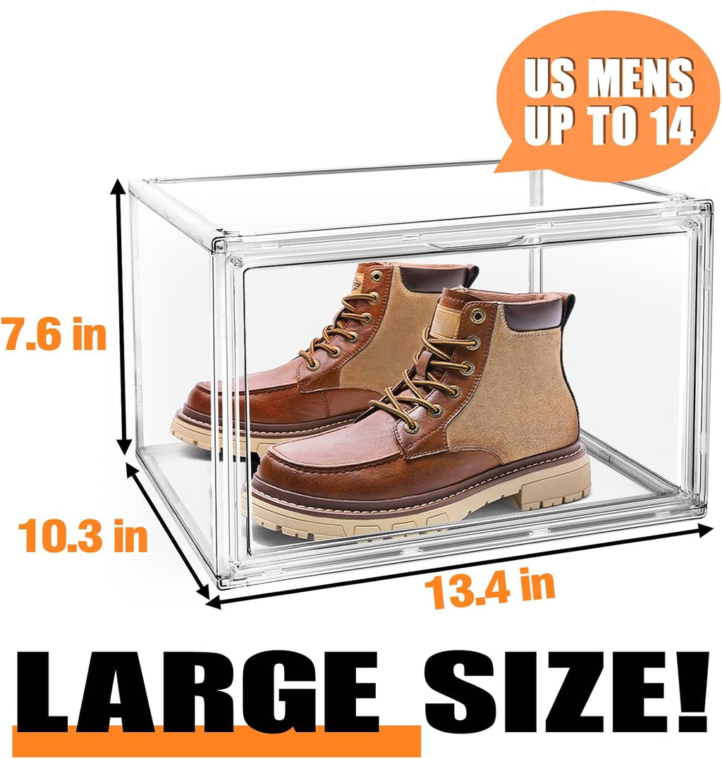 10 Pack Shoe Box Organizer Clear Plastic Stackable Shoe Boxes with Magnetic Lid Acrylic Display Case Shoe Containers for Entryway,Sneaker Storage Fit up to US Size 12