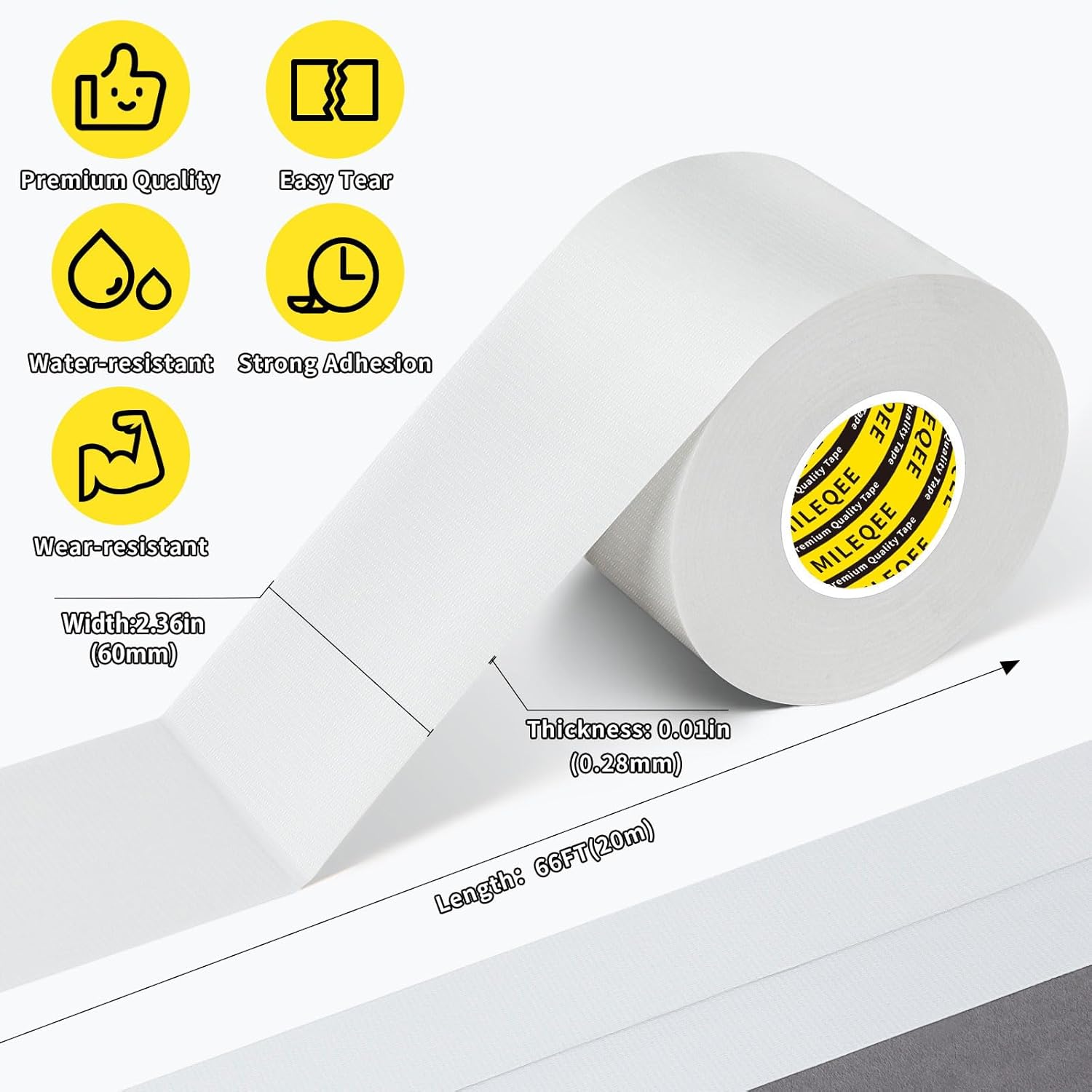 3Pack Duct Tape Heavy Duty Single Sided, Strong Adhesive High Strength, Waterproof Mesh Tape for Indoor Outdoor Repairing Sealing Bonding, Easy Use Hand Tearable, 2.36 Inch x 66 Feet, White