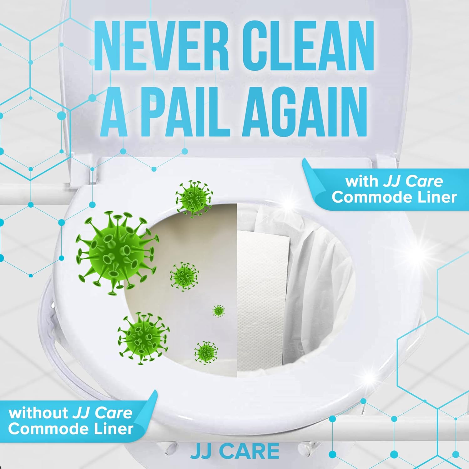 JJ CARE Bedside Commode Liners with Absorbent Pads - Pack of 90 Commode Poop Bags Liners 16"x21" Adults' Portable Bed Pan Toilet Chair, Disposable Toilet Bags for Bedside