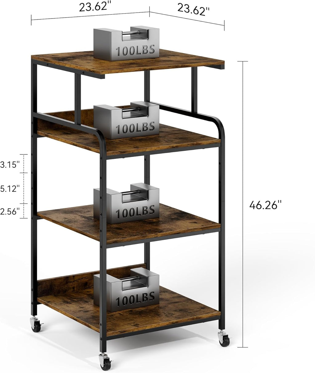 Warmiehomy 4 Tier 24" x 24" Printer Stand with Adjustable Storage Shelf - Large Tall Printer Table with Wheels - Rolling Cart for 3D Laser Printer - Home Office Small Spaces Organization (Brown)