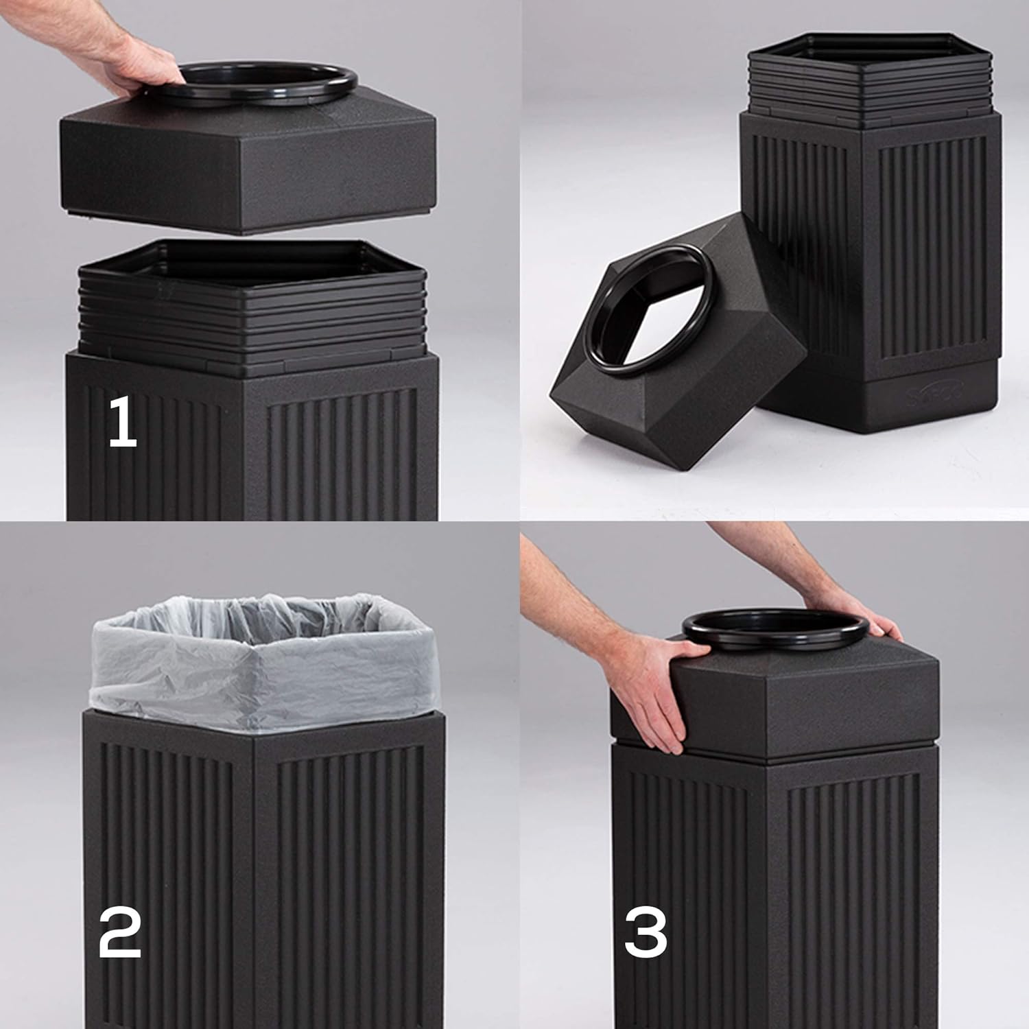 Safco Canmeleon Trash Can, 30 Gallons, Indoor and Outdoor Use, Durable & Weather-Resistant Commercial Garbage Can, Black