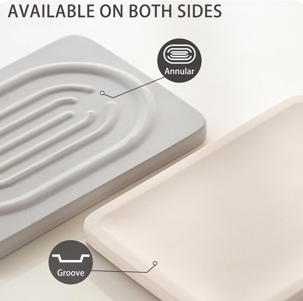 Diatomite Soap Dish for Kitchen Organizer, Quick Dry Sink Caddy Holder for Sponge, Brush, Toothbrush - Fast Absorbing Stone Tray (Light Grey, 4.8" x 3.1")