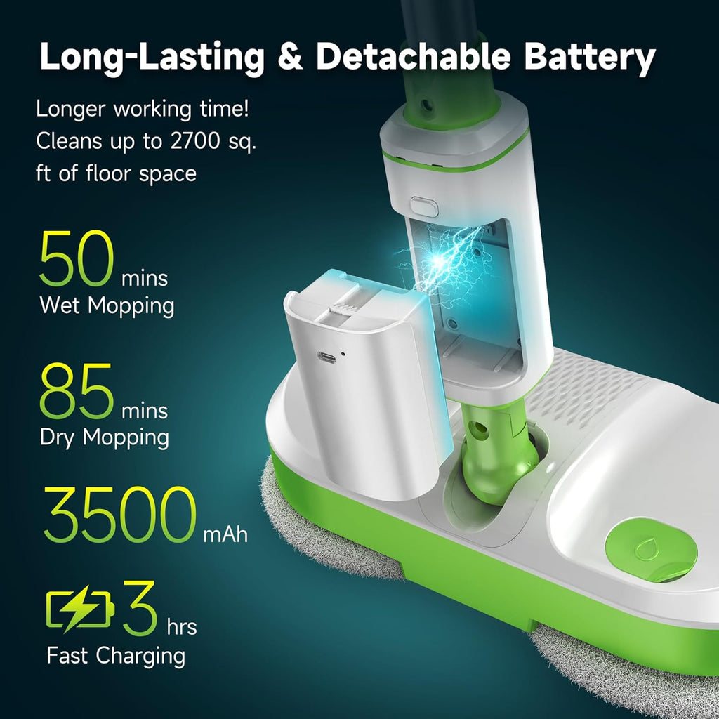 AlfaBot Cordless Electric Mop for Floor Cleaning, Dual Spin Mop with LED Headlight/Water Spray/Self-Propelled,Clean up to 2700 ft²,Rechargeable Electric Mops with Big Water Tank for Multi Floors