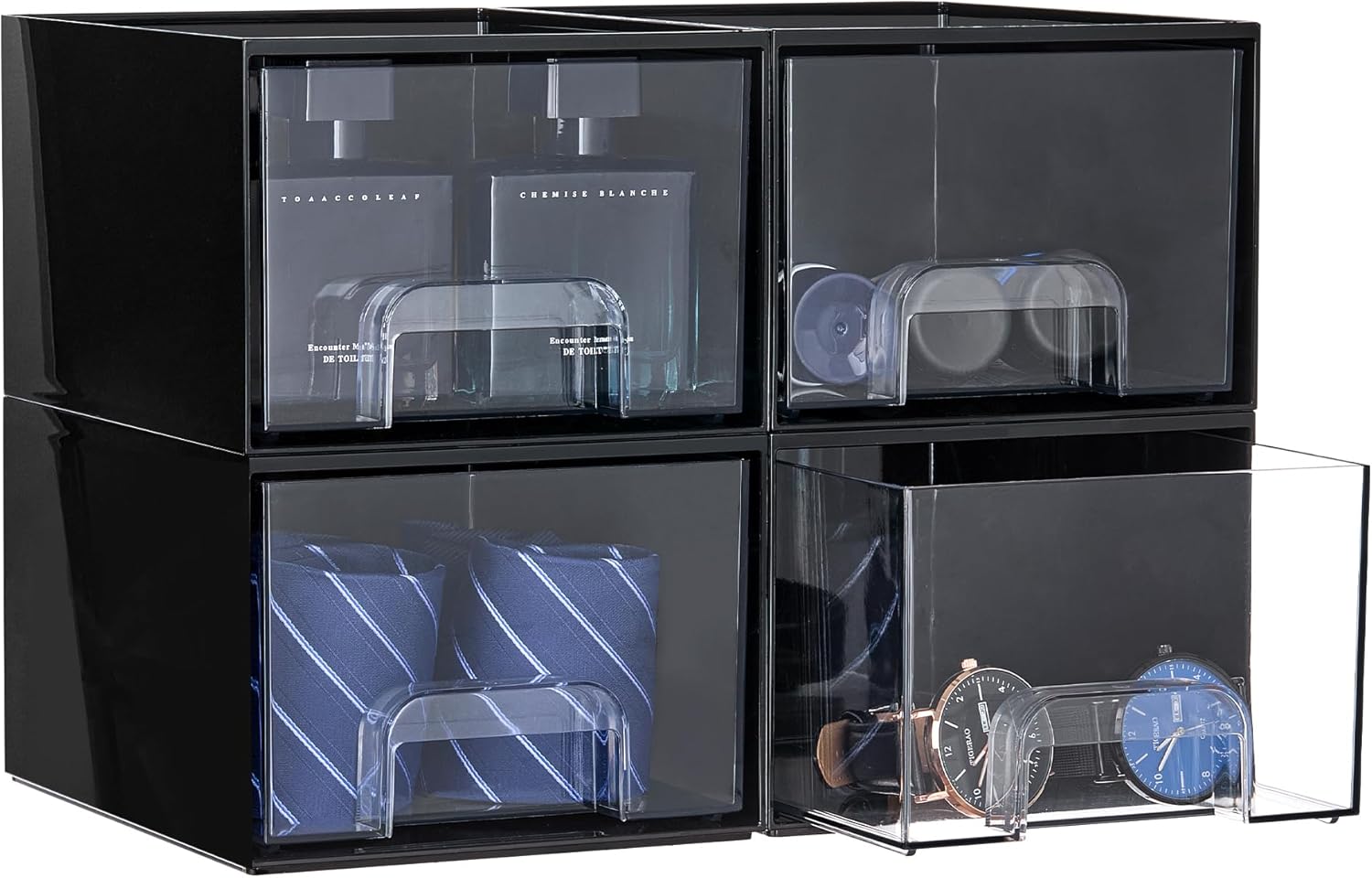 Vtopmart Black Small Stackable Storage Drawers, Cologne Organizer for Men,Plastic Containers for Vanity, Dresser,Office Desk,Bathroom Countertop Organization,Ideal for Room Decor,Gifts for Men