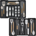 Lifewit Silverware Drawer Organizer and Utensil Organizer Set, Expandable Cooking Cutlery Tray for Kitchen, Adjustable Plastic Flatware Holder Storage Divider for Spoons Forks Knives, Large, Black