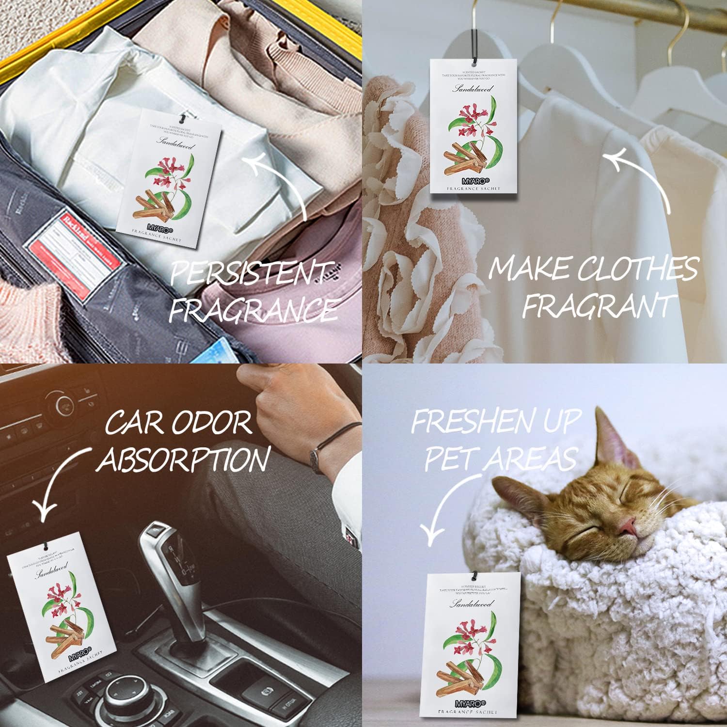 MYARO Scented Sachet House Air Freshener - 12 Pack Long Lasting Sandalwood Fragrance Deodorizer for Home Closet Drawer Car